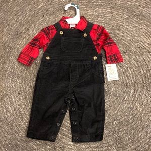 Cute cord bib overalls with plaid shirt